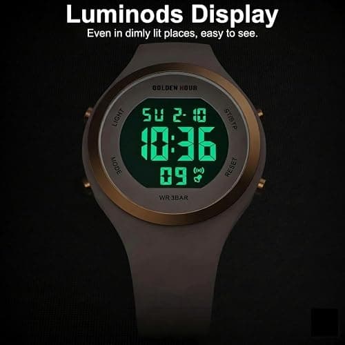 GOLDEN HOUR Waterproof Sport Women's Digital Chronograph Silicone Strap Watch thumbnail 5