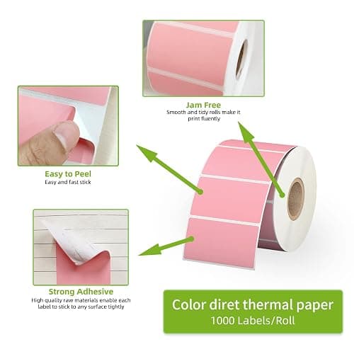 Anylabel 2.25" x 1.25" Pink Direct Thermal Labels, Replacement for Self-Adhesive Address Shipping Barcode Thermal Stickers, Compatible with Rollo & Zebra Thermal Label Printer(1 Roll, 1000 Labels) thumbnail 4