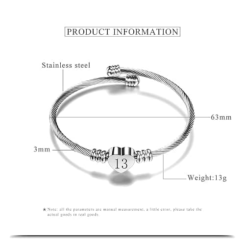 Aosyoisk Birthday Gift for Women and Girl.Silver Bracelet Lucky Number Birthday Bracelet Cuff Bangle Jewellery Gift for Age 7-21 thumbnail 2