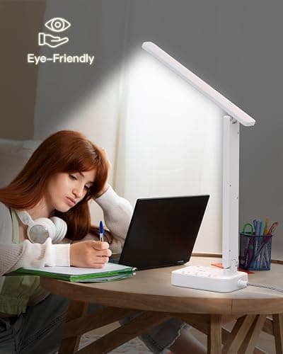 Addtam LED Desk Lamp, Power Strip with 3 Outlets 4 USB Charging Ports(2 USBC), 4 Modes 5 Level Brightness Touch Lamp, Small Desk Lamp for Home Office College Dorm Room Essentials, White - White - 5 FT thumbnail 5