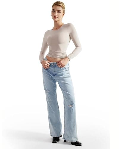 SUUKSESS Women Double Lined Fitted Basic T Shirts Crew Neck Long Sleeve Crop Top thumbnail 4