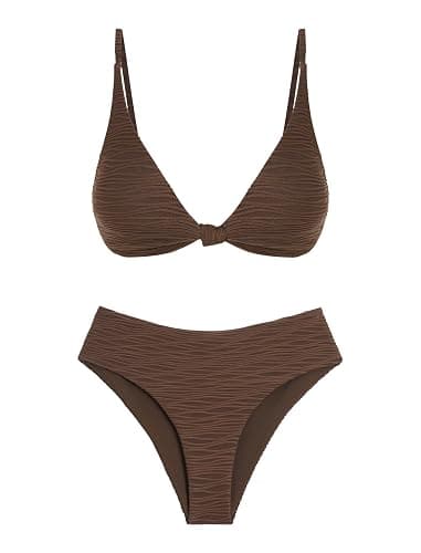 ZAFUL Bikini Set for Women V Neck Knot Front Push Up Bathing Suit High Cut Two Piece Swimsuit Brazilian Cheeky Swimwear - Image 1
