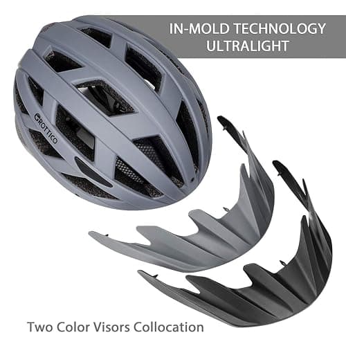 Adult-Men-Women Bike Helmet with Light - Mountain Road Bicycle Helmet with Replacement Pads & Detachable Visor thumbnail 2