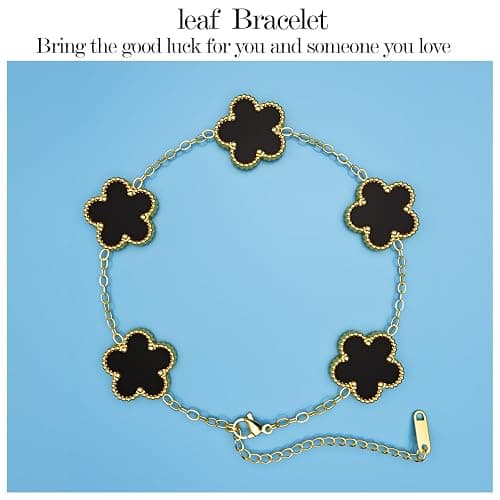 AICase 18K Gold Plated Clover Bracelet Dupes Bracelet Set for Women Flower Leaf Lucky Clover Bracelets Trendy Jewelry Birthday Gifts for Women/MoM/Friends thumbnail 2