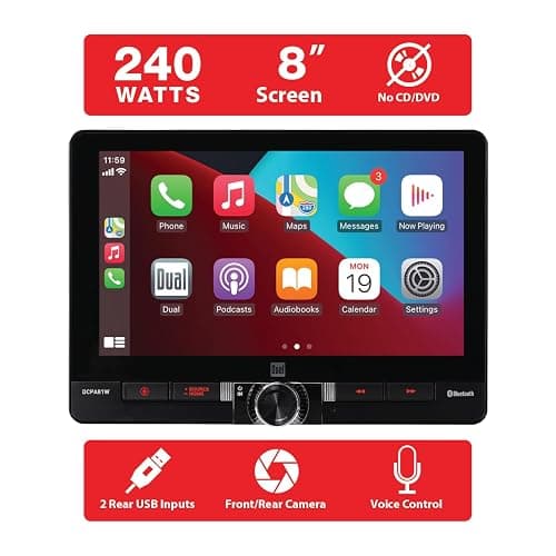 Dual Electronics DCPA81W 8-inch Certified Apple CarPlay Android Auto Wired or Wireless | Single DIN & Double DIN Touchscreen Car Stereo Radio | Bluetooth | Front & Rear Camera | USB Playback & Charge thumbnail 3