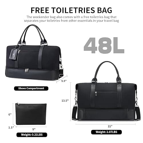 Oeihuivt Weekender Bags for Women - 21 Inch Large Travel Duffel Bag 2-Piece Set with Shoe Compartment, Heavy-Duty Canvas Leather Carry On Overnight Tote thumbnail 2
