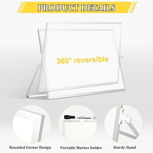 AMUSIGHT Dry Erase Magnetic White Board, 16" x 12" Double-Sided Desktop Whiteboard with Stand, Portable Small Whiteboard Set for Drawing, Office, Home thumbnail 4