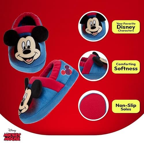 Disney Boys’ Mickey Mouse Cozy Plush Fuzzy Non-Slip Non-Skid Slippers for Boys (Toddler/Little Kid) thumbnail 4