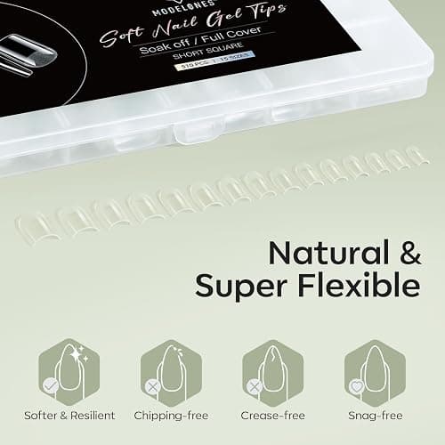 Modelones Short Square Fake Nail Tips - 510Pcs Gel Tips Pre-shaped Half Matte Full Cover Clear Acrylic Gel Kit False Press on Nails for Extension DIY Salon 15Sizes thumbnail 6