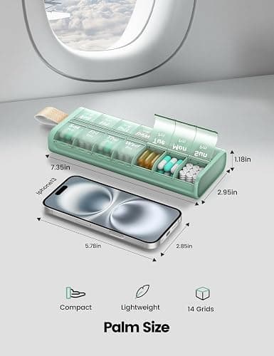 Weekly AM PM Pill Organizer 7 Day, Large 2 Times a Day Pill Box Case with Carry Handle, Moisture-Proof Desiccant & Secure Easy-Open Lids for Vitamins and Supplements thumbnail 8