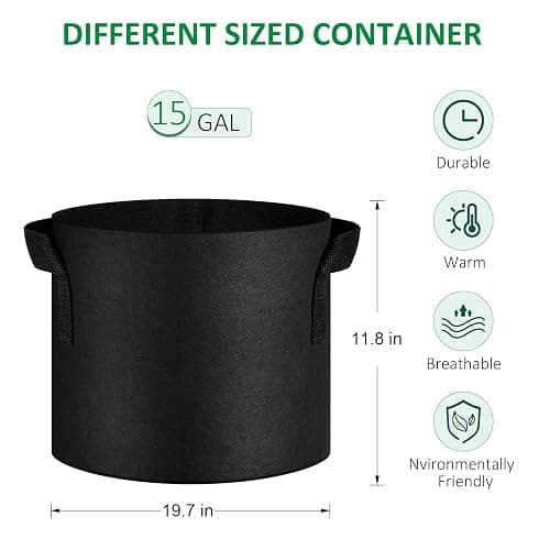 JNYONG 12-Pack 15 Gallon Thickened Non-Woven Grow Bags, Aeration Fabric Pots with Handles（Black） thumbnail 3