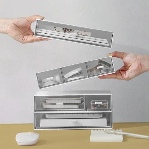 Desk Organizer-3 Tier Stackable Storage Drawers with 6 Compartments White Compact Desk Storage Drawers Great for Makeup Storage Bathroom Organization Accessories Etc (White) thumbnail 6