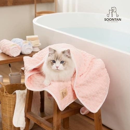 SOONTAN Microfiber Dog Towel Set for Drying Dogs – Absorbent, Quick-Dry, and Soft Towels for Bathing and Grooming Dogs and Cats, Including 2 Different Sized – Cloud Pet Towels (Pink) thumbnail 8