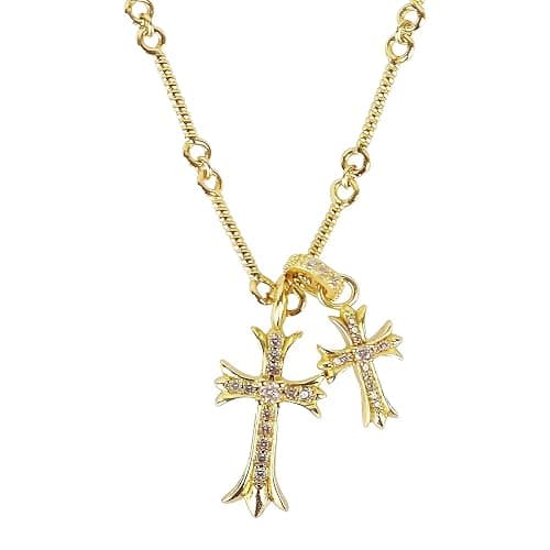 HUARJO Double Cross Vintage CZ Diamond Cross Long Pendant Necklace 18k Gold Plated Choker Necklace for Women,Trendy Jewelry Gifts for Women. - Y2k-18K Gold - Image 1