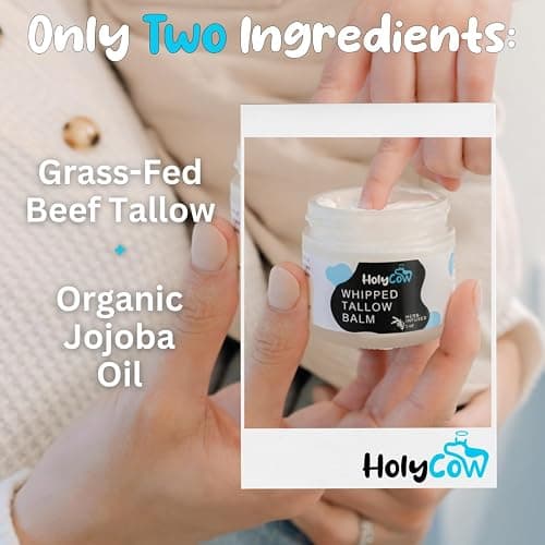 HolyCow 100% Grass Fed Beef Tallow For Skin - Whipped Tallow Balm with Organic Jojoba Oil (Unscented/Herb-Infused), Grass Fed Beef Tallow Face Moisturizer for Eczema, Baby, Lip Balm thumbnail 3