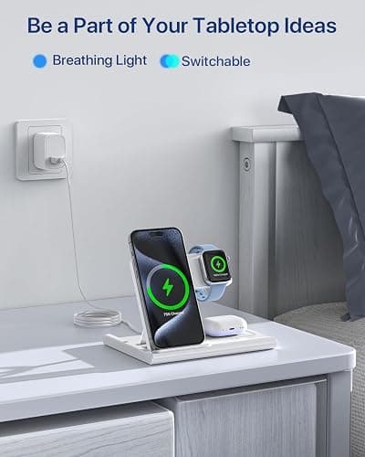 Wireless Charger,Foldable 3 in 1 Wireless Charger Stand for Apple Watch,Airpods Pro/3/2,Fast Wireless Charging Station for iPhone 17/Air/16/15/14/13/12/11/XS/XR/X/8（No Plug Included) thumbnail 7
