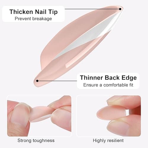 French Almond Gel Press On Nails Short 16 Sizes Fake Nails Glossy 32pcs, Nail Glue Included thumbnail 3