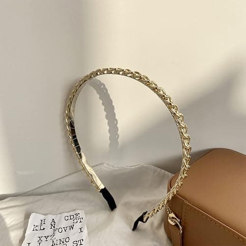 Thin Metal Headbands with Hoop Chain - Cute Headwear Hair Accessories for Women and Girls thumbnail 6