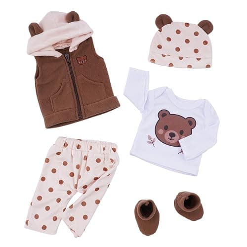 BABESIDE Reborn Baby Doll Clothes for 17-22 Inch Dolls, 5 Pcs Baby Doll Clothes Set with Bear Hat, Jacket, Shirt, Pants and Socks, Baby Doll Accessories Outfit for Pretend Play, Kids Ages 3+ - Image 1