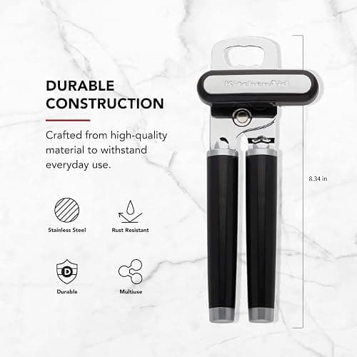 KitchenAid Classic Multifunction Can Opener and Bottle Opener Easy to Use, Razor Sharp Stainless Steel Cutting Wheel, Soft Ergonomic Handles, Black thumbnail 2