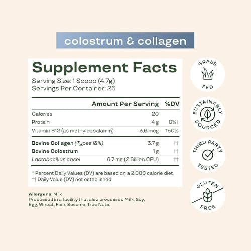 Bloom Nutrition Bovine Colostrum Powder with Vitamin B-12 for Gut Health, Immune Support, Hair Growth & Beauty Supplement | Unflavored, 25 Servings thumbnail 4