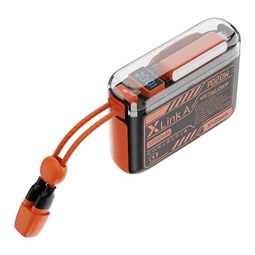 XYZtech X Link A Wireless Power Bank - 10000 mAh - Built-in Dual USB-C and iPh Cables, Compatible with iPhone and Samsung, Orange thumbnail 3