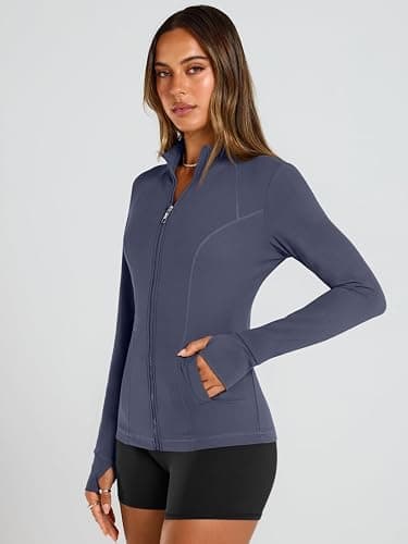 Women's Zip Up Lightweight Jackets Workout Hoodies Gym Clothes | Slim Fitted, 2 Pockets, Thumb Hole, Comfy Stretchy, Athletic Activewear, Fall Outfits, Scrub Jackets thumbnail 4