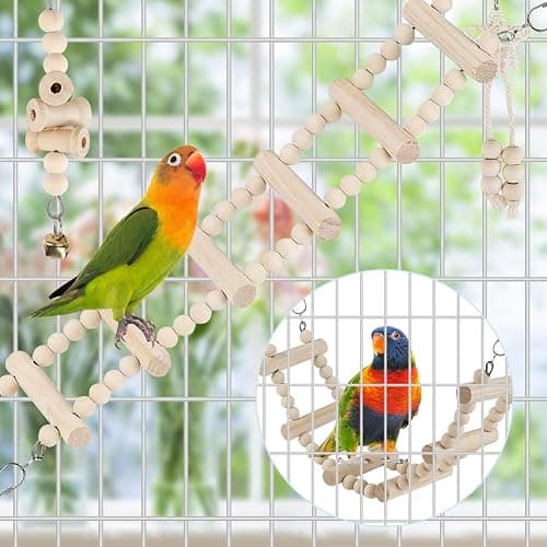 Bird Parrot Swing Toys, Chewing Standing Hanging Perch Hammock Climbing Ladder Bird Cage Toys for Budgerigar, Parakeet, Conure, Cockatiel, Mynah, Love Birds, Finches and Other Small to Medium Birds thumbnail 4