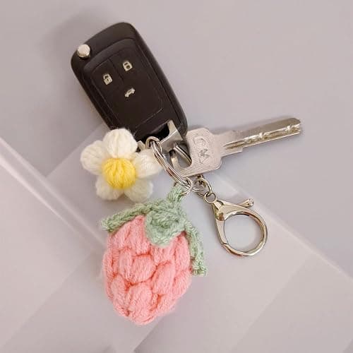 Ensiolau Keychain Handmade Weaving Cute Strawberry Flower Keychains Gift for Car keys Bag Wallet Purse Women Girls thumbnail 5