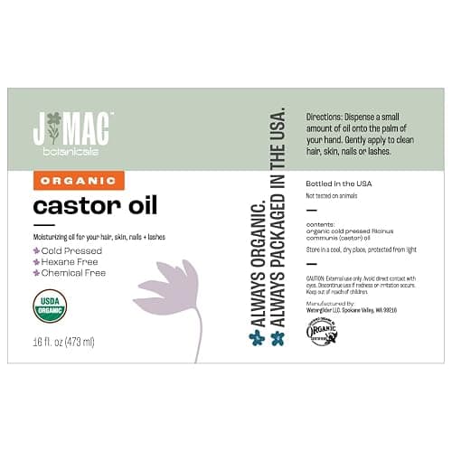 J MAC BOTANICALS, Organic Castor Oil Cold Pressed (Glass Bottle, 16 oz) pure unrefined, hexane free for face, skin, eyelashes, pack wraps, pads thumbnail 9