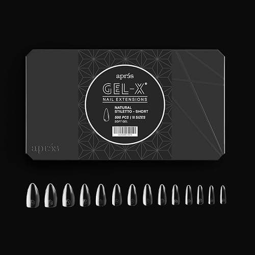 Aprés Gel-X® Natural Stiletto Short Tip Box | 500pc Gel-X Tips, 11 Sizes 00-9, Premium Quality thumbnail 2