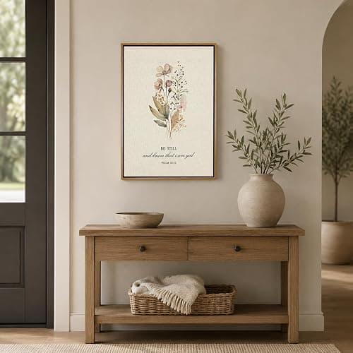 Be Still and Know That I am God - Psalm 46:10 Framed Canvas Wall Art, Watercolor Wildflower Bible Verse Print, Christian Religious Wall Decor for Bedroom Living Room, 8x10 Inch Natural Wood Frame thumbnail 8