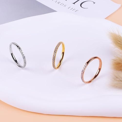 ZOOROO 2-Pack 14K Gold Plated Stacking Rings for Oura Ring Gen 4/Oura Ring Gen 3, Cubic Zirconia Simulated Diamond Oura Stack Rings for Women thumbnail 9