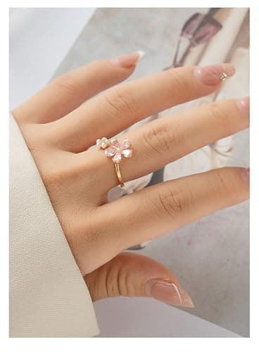Kokoma Dainty Flower Ring for Women Sparkling Cubic Zirconia Daisy Open Statement Rings Pearl Chic Engagement Promise Ring Wrap Finger Band thumbnail 2