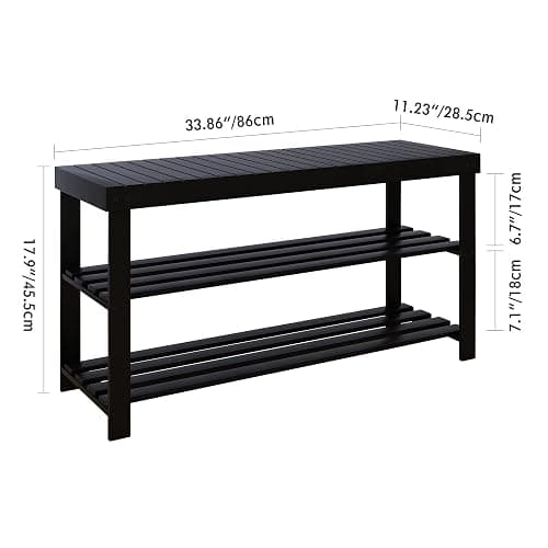 SMIBUY Bamboo Shoe Rack Bench, 3-Tier Shoe Organizer Storage Shelf for Entryway Hallway Bathroom Living Room (Black) - 33.86 x 11.23 x 17.9 inches - Black thumbnail 3