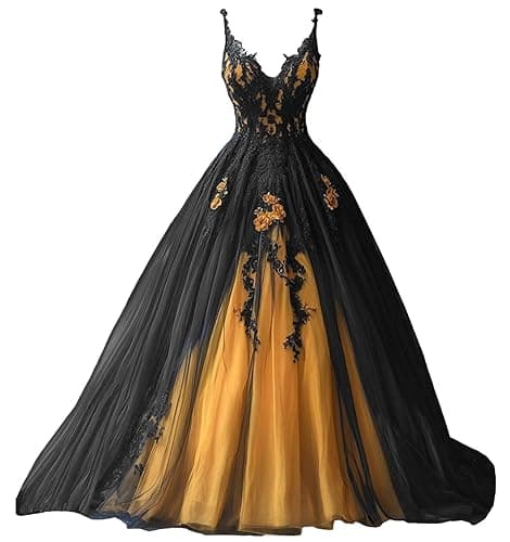 TRHTX Spaghetti Straps Wedding Dresses for Bride Layered Tulle Gothic Black Bridal Gowns Lace Applique Wedding Gowns - Pink - 4 thumbnail 5