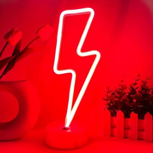 VIFULIN Lightning Bolt Neon Signs Red Lightning Neon Sign Light for Bedroom, USB/Battery Operated Thunder Lamp Neon Sign, Stand Lightning Shape LED Sign Decor for Shelf Desk Table Game Room Man Cave thumbnail 7