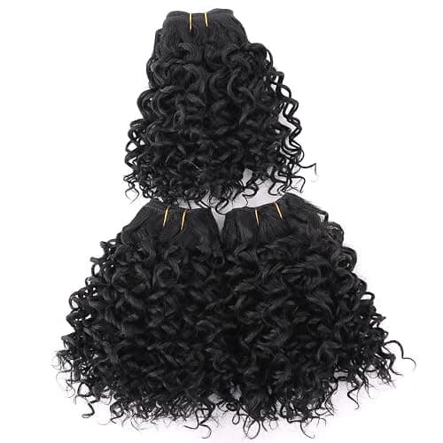 REYNA Synthetic Hair Weave Afro Kinky Curly Hair Bundles 10 Inches 3 Bundles Short Natural Black Jerry Curly Weave Extensions for Black Women(10 10 10 Inch 1B#) thumbnail 7
