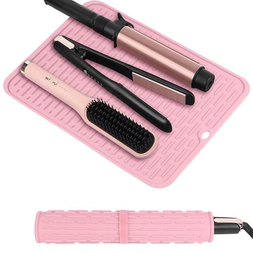 WRORUNER Oversize Silicone Heat Resistant Mat for Curling Irons, Flat Irons, Hair Straighteners and Hot Hair Styling Tools, Portable Hot Tools Cover Pad for Travel Vanity Salon(14.2" x 11.0") - Image 1