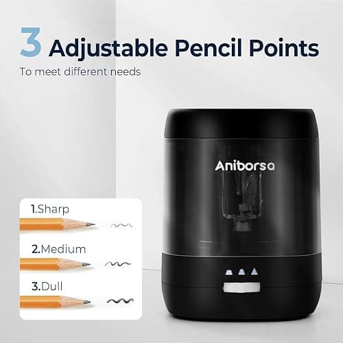 Aniborsa Electric Pencil Sharpener, USB & Battery Operated, Adjustable Nibs, Automatic Pencil Sharpener for Kids, Classroom, School, Home, Office, Black thumbnail 4