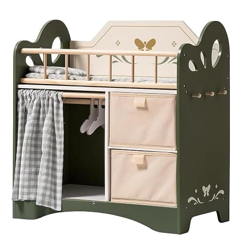ROBUD Baby Doll Bed,Doll Bed with Storage and Bedding, Sturdy Baby Doll Cribs for Girls,Nice Gift of Doll Beds for 18 Inch Dolls to Children, Green - Image 1