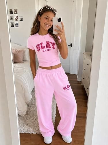 Afsmlys Tween Girls Clothes T-Shirt Top + Pants 2pcs Outfit Set Teen Girl Spring Summer Clothing, Size 7-16 Years thumbnail 2