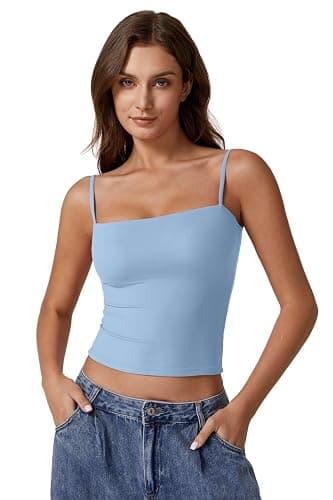QINSEN Women's Double Lined Basic Tank Top Adjustable Spaghetti Straps Sleeveless Camisole Shirts thumbnail 2