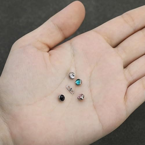 XUU 14G Titanium Dermal Piercing Jewelry Set, 4 Multi-Color Gems Dermal Tops (3/4/5mm) – Safe Sensitive Skin for Face & Body, Base Microdermals Piercing for Women Men thumbnail 6