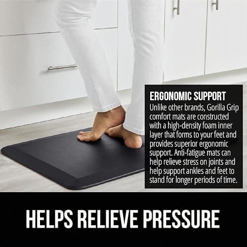 GORILLA GRIP Comfortable Cushioned Kitchen Mats for Floor, 3/4 Inch Thick Ergonomic Standing Desk Anti Fatigue Mat, Waterproof and Stain Resistant Pebbled Top, Supportive Padded Foam Rug, 20x32, Black thumbnail 3
