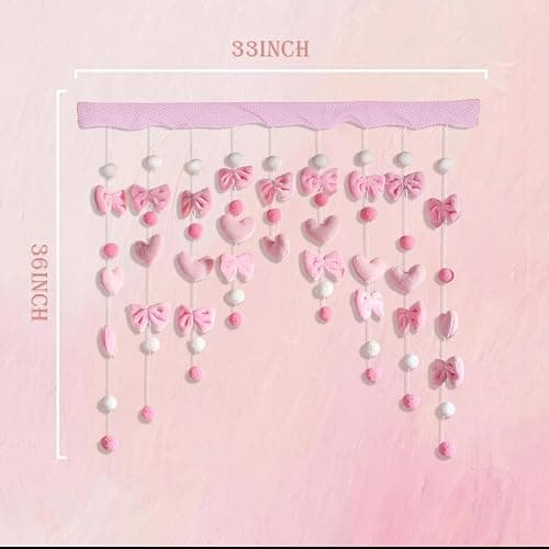 Kynthyre Cute Plush Curtain for Door Window Wall 33" W x 36" L Self-Adhesive Pink Bow Heart-Shaped Kawaii Curtain for Living Room and Bedroom Decor thumbnail 2