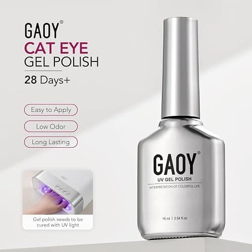 GAOY Green Purple Cat Eye Gel Nail Polish, 16ml Holographic Glitter Jelly Nail Polish with Magnet, Reflective Translucent UV Gel for Manicure Art DIY, 4415 Neon Grape thumbnail 6
