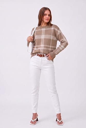 Arach&Cloz Women's Wool Blend Crew Neck Color Block Pullover Sweater thumbnail 6