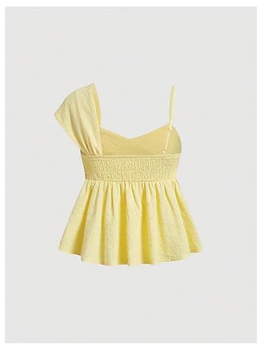 SOLY HUX Women's Summer Tops Asymmetrical Straps Ruffle Sleeveless Babydoll Top Summer Going Out Cami Top thumbnail 2