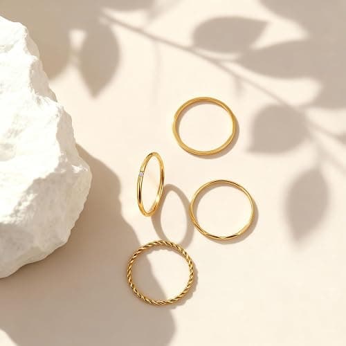 CONRAN KREMIX Waterproof Gold Stackable Rings for Women Non Tarnish,Dainty 14K Gold Plated Thin Thumb Ring Set Trendy Minimalist Rings for Women thumbnail 9